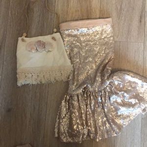 Gold mermaid skirt with a hand made top 2t